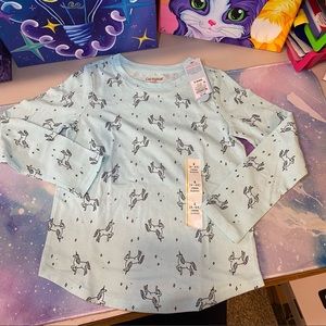 Girls S (6/6x) blue long sleeve unicorn tee